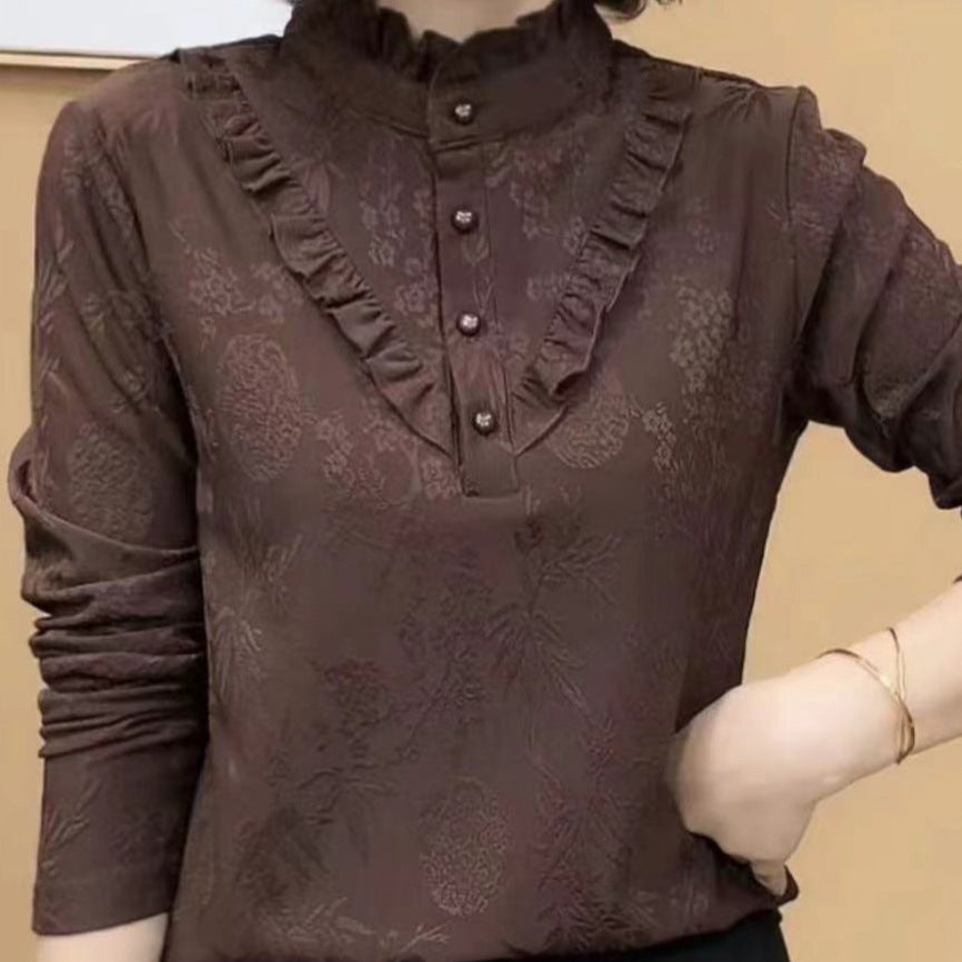 2024 New Fashion Stylish All-match Pullover Long Sleeve Base Shirt Slimming Age-reducing Women's Top Black