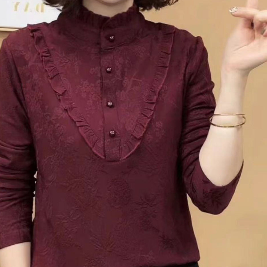 2024 New Fashion Stylish All-match Pullover Long Sleeve Base Shirt Slimming Age-reducing Women's Top Black